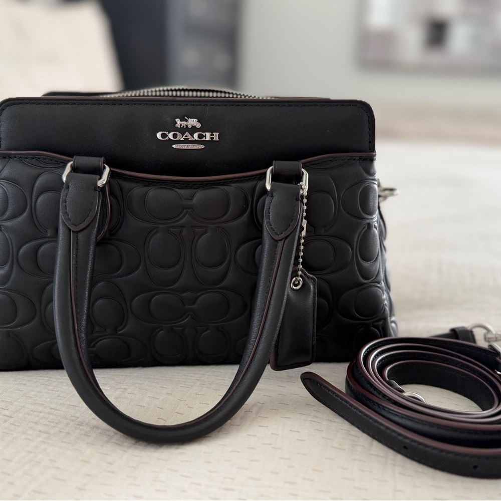 Coach Mini Darcie Carryall Black Embossed Satchel